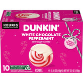 Dunkin' front box showing festive white chocolate peppermint branding and quick gift idea