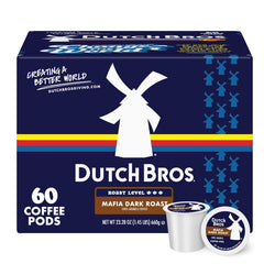Dutch Bros front packaging showing box and bold roast branding for fast recognition