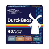 Dutch Bros front box showing four-flavor variety for easy selection