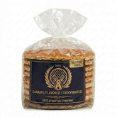Dutch Waffle Company front packaging showing 8-count gluten-free stroopwafels, clear product view
