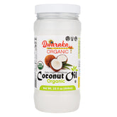 Dwaraka front packaging of 15 fl oz coconut oil showing label and organic claim for clear purchase decision