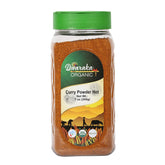 Dwaraka jar front label showing 7oz organic hot curry powder with clear benefits