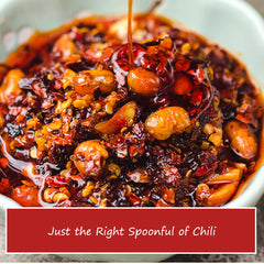 EAPC close-up of chili crisp texture highlighting roasted chili, soybean and peanut crunch for flavor appeal