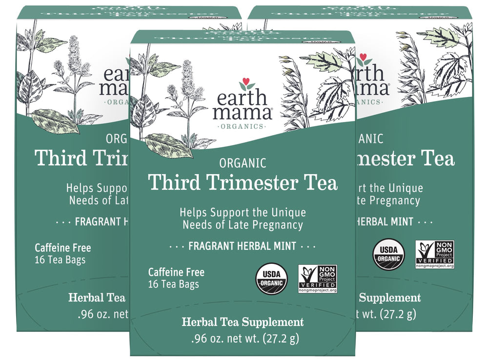 Earth Mama front packaging showing organic third trimester tea benefits