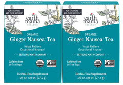 Earth Mama front packaging showing organic ginger tea for soothing relief