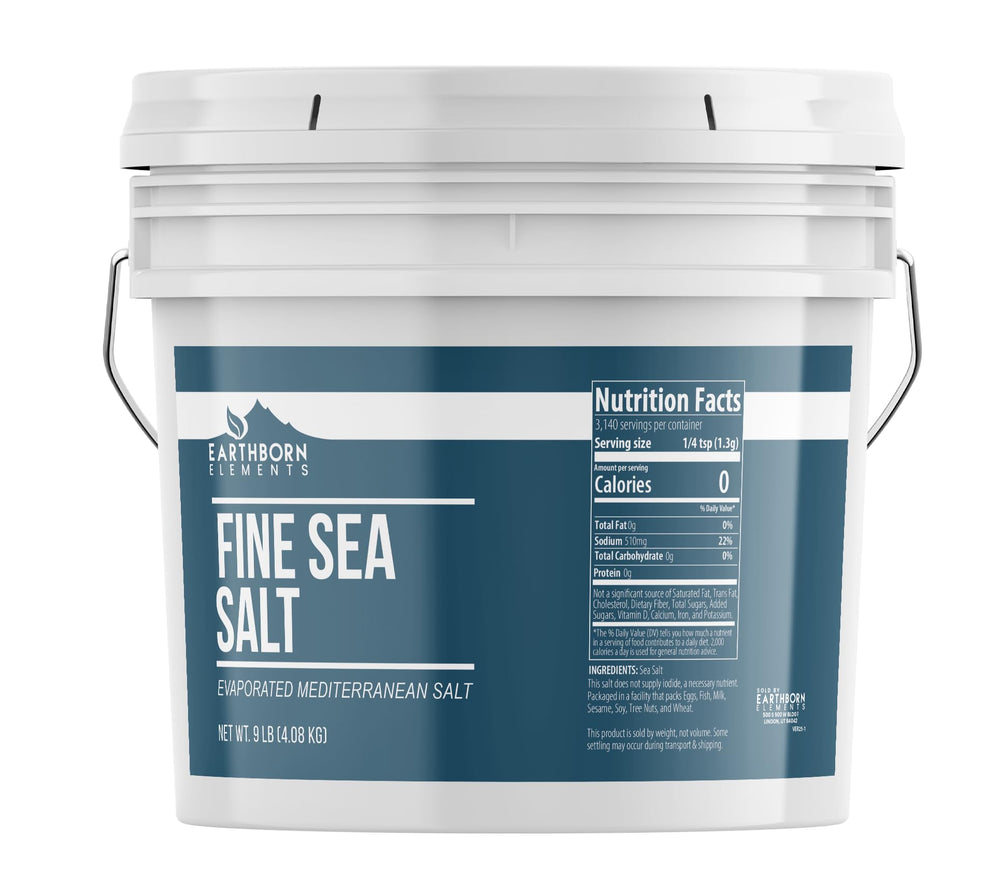 Earthborn Elements bucket front view showing product and label, clear storage benefit