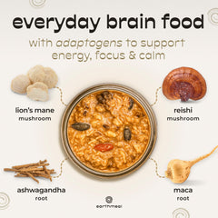 earthmeal scattered ingredients display including mushrooms and goji for ingredient transparency