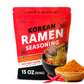East and Else front packaging showing spicy beef ramen base and resealable pouch benefit