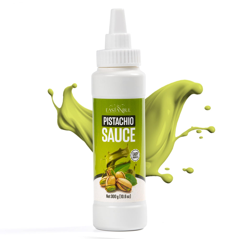 Eastanbul front label showing pistachio sauce and easy identification benefit
