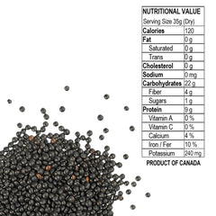 Eastern Feast cooked black beluga lentils in salad bowl, firm texture and high-protein benefit