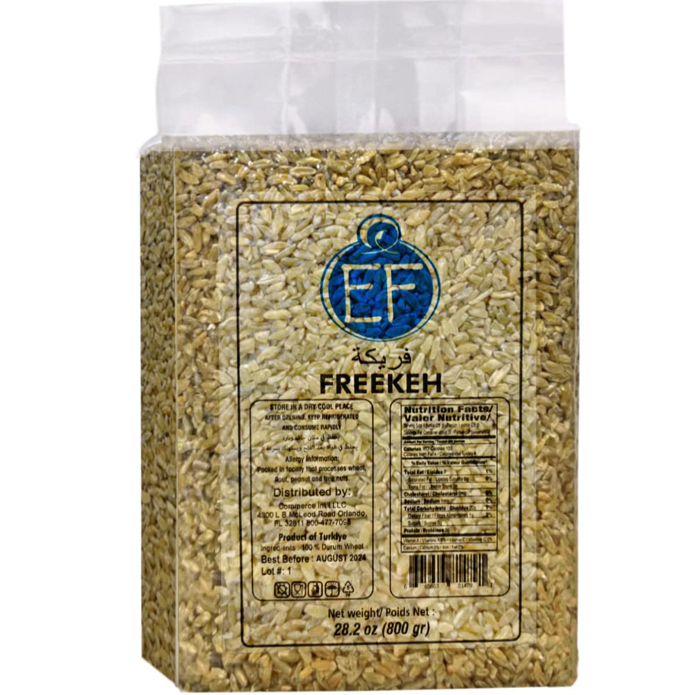 Eastern Feast freekeh front packaging showing 800g bag and clear label, preserves freshness