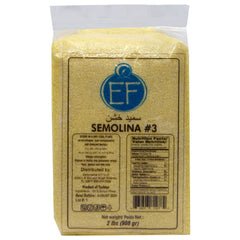 Eastern Feast semolina front packaging showing 2 lb vacuum bag and product benefits