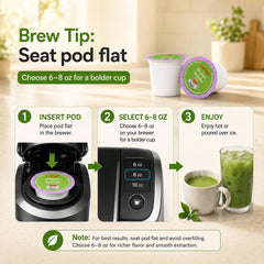 Eastsign brewed matcha cup top view showcasing vibrant green color and quick brew