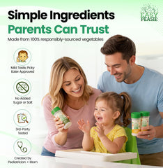 EasyPeasie Red powder sprinkled on pasta for hidden veggies