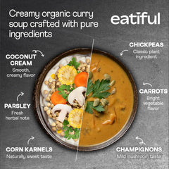 EATIFUL close-up of vegetables and chickpeas highlighting organic ingredients