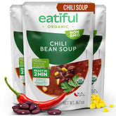 EATIFUL front packaging showing organic chili soup and benefits