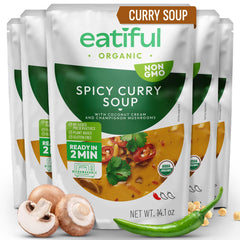 EATIFUL front packaging showing organic curry soup and convenience