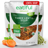 EATIFUL front packaging showing organic lentil soup ready-to-eat benefits convenience