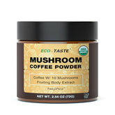 ECO-TASTE front packaging showing 36 organic mushroom coffee servings and benefits