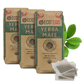 ECOTEAS front packaging showing bulk 100-count tea bag pouch and branding benefits