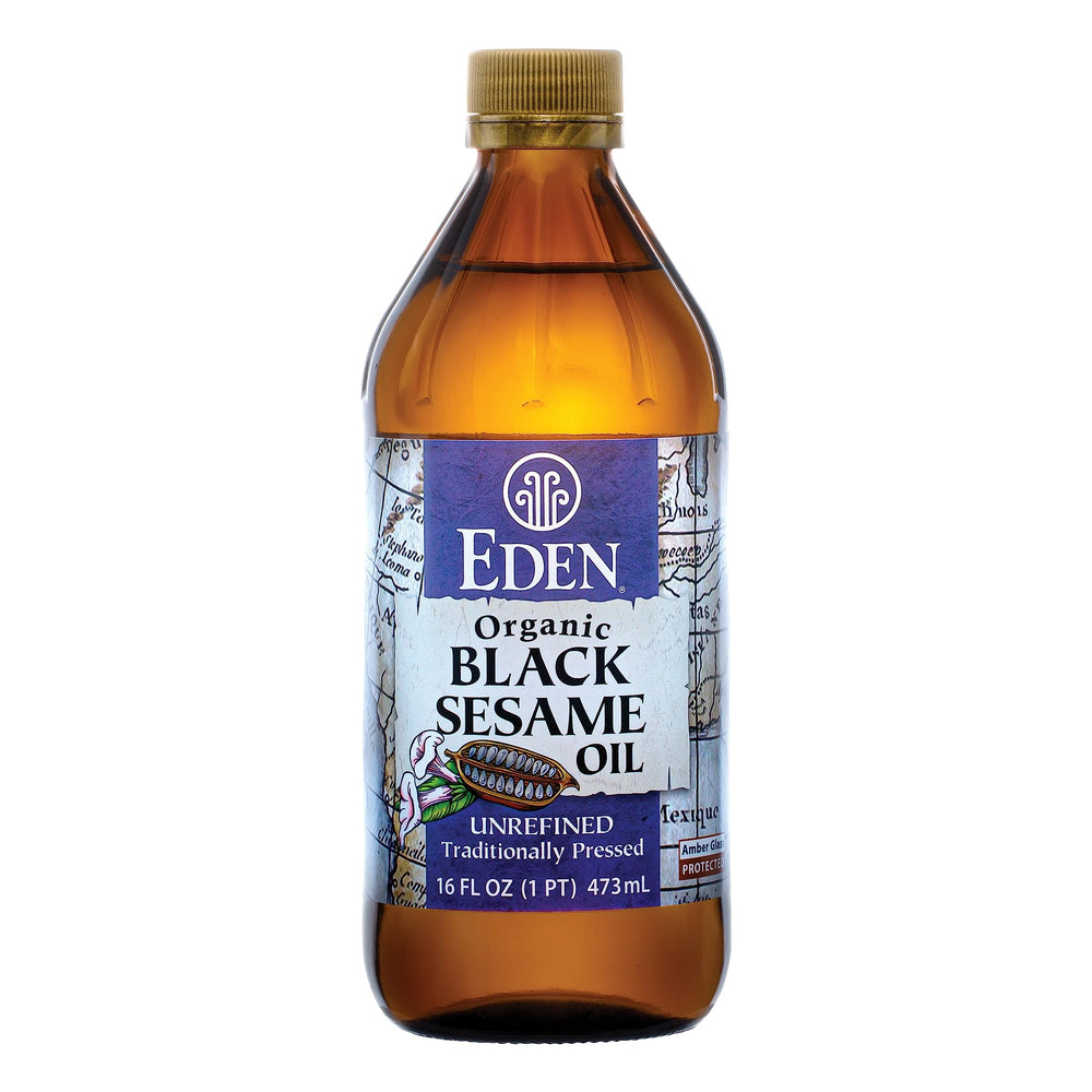 Eden Organic bottle front view showing amber glass and label benefits