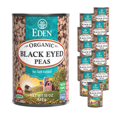 CREATION AND MAINTENANCE OF PURITY IN FOOD front packaging showing Eden Organic black eyed peas and no salt added