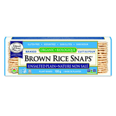 Edward & Sons front packaging showing organic brown rice snaps benefits