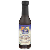 Edward & Sons bottle front label showing organic vegan Worcestershire benefit: clear branding
