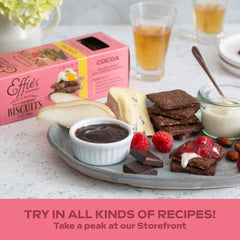 Effie's Homemade close-up of cocoa biscuit texture highlighting crisp chew