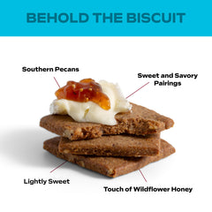 single Effie's Homemade pecan biscuit on white plate showing crisp edge