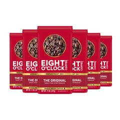 Eight O'Clock Coffee front packaging showing brand and medium roast benefits