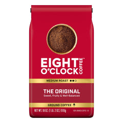 Eight O'Clock Coffee front packaging showing brand and medium roast, clear everyday appeal