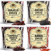 El Molcajete front packaging showing four separate resealable chile pouches for freshness