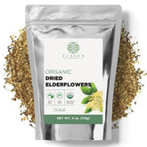 Elanen Naturals front pouch showing organic elderflowers and benefits