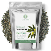 Elanen Naturals front packaging showing organic olive leaf tea benefits