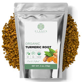 Elanen Naturals front packaging showing organic turmeric root, preserves freshness