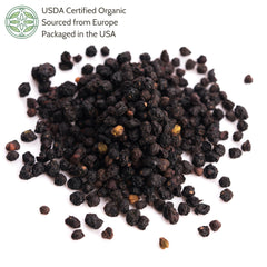 Elanen Naturals open pouch with dried elderberries ready for recipes