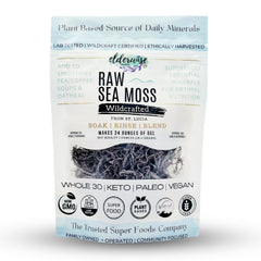 Elderwise Organics front packaging showing sun-dried purple sea moss, clear ingredient display