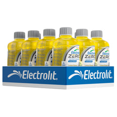 Electrolit bottle front packaging showing lemon flavor and zero sugar benefit