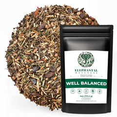 Elephantal Wellness front pouch showing branding and balanced herbal blend benefit