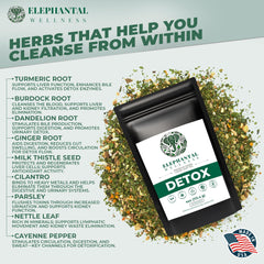 Elephantal Wellness loose leaf close-up showing herb texture and freshness