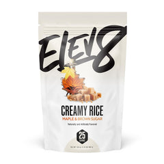 Elev8 Creamy Rice front packaging showing flavor and servings benefit convenience