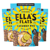 ELLA'S FLATS front packaging showing caraway seed crisps and branding for pantry appeal