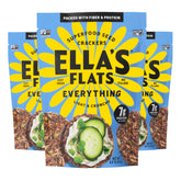 ELLA'S FLATS front packaging showing everything seed crisps and convenience