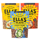 ELLA'S FLATS variety pack front view showing three flavor bags and convenience