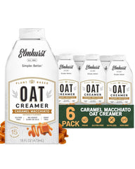 Elmhurst creamer front packaging showing brand and caramel flavor benefits