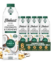 Elmhurst front packaging 32oz coconut cashew shows clean label and benefits