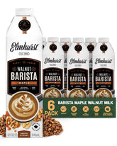Elmhurst front packaging showing brand and maple walnut barista milk benefit