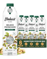 Elmhurst pistachio milk front packaging showing clean ingredients and size benefit