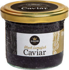 Elsinore front tin view showing caviar packaging and clear serving benefit